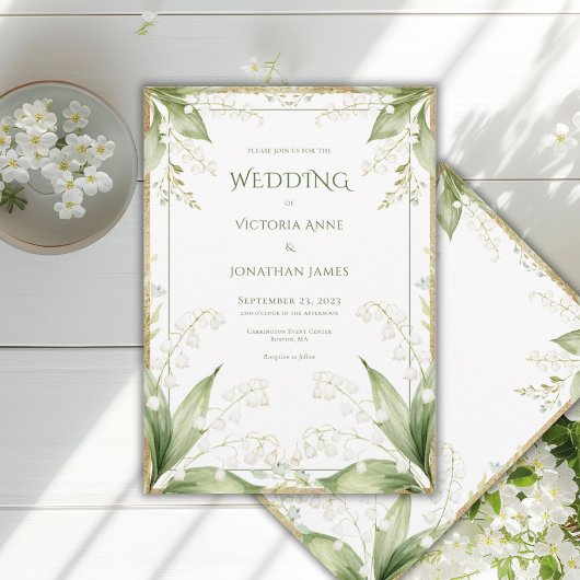 Invitation White Floral Watercolor Gold Frame Wedding