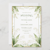 Invitation White Floral Watercolor Gold Frame Wedding (Devant)