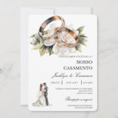 Invitation White Floral with ring Portuguese Wedding (Devant)