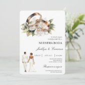 Invitation White Floral with ring Spanish Wedding (Debout devant)