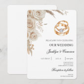 Invitation White Floral with ring Wedding (Devant / Derrière)