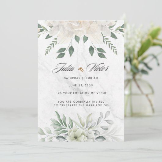 Invitation White Flower design Wedding Invition (Debout devant)