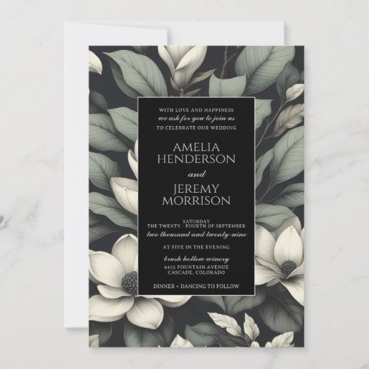 Invitation White Flowers and Greenery QR Wedding (Devant)