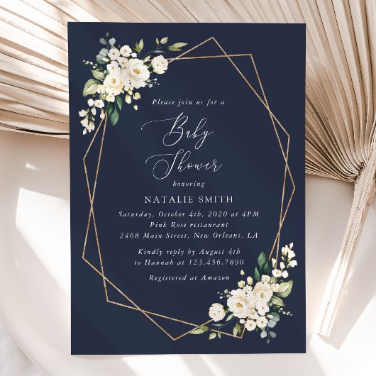 Invitation White Flowers, Cream Flowers, Boho, Baby Shower