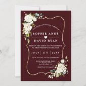Invitation White Flowers Deep Burgundy All In One Wedding   (Devant)