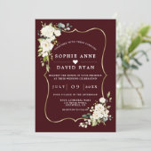 Invitation White Flowers Deep Burgundy All In One Wedding   (Debout devant)