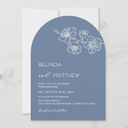 Invitation White Flowers Dusty Blue Casual Wedding (Devant)