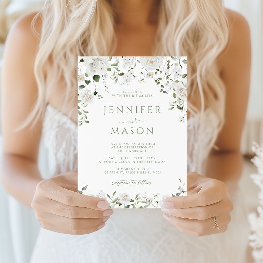 Invitation White Flowers Eucalyptus Lush Greenery Wedding