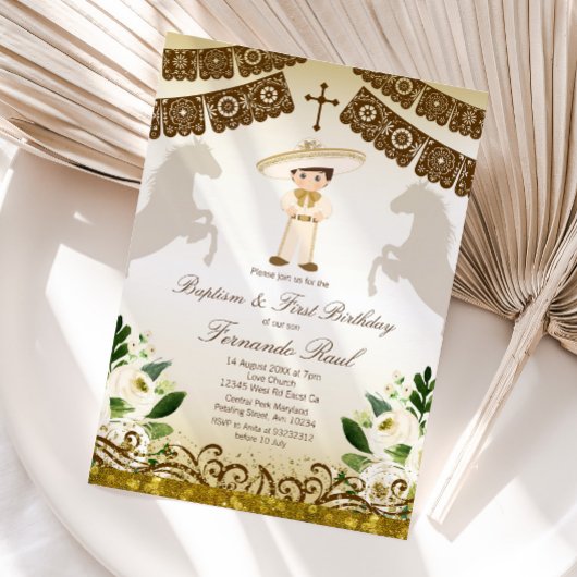 Invitation White Flowers Fiesta Baptism and Birthday