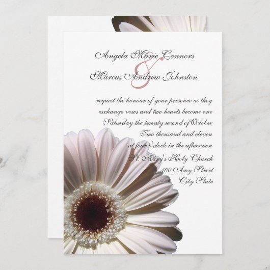 Invitation White Gerbera Mariage Daisy (Devant / Derrière)