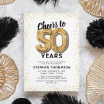 Invitation White Gold 50th Birthday Party<br><div class="desc">Elégante invitation à la fête du cinquantième anniversaire avec un simple arrière - plan blanc qui peut être changée à n'importe quelle couleur,  parties scintillant brillante or,  cinquante ballons d'hélium or,  et un moderne modèle texte de célébration du cinquantième anniversaire qui est facile à personnaliser.</div>