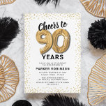 Invitation White Gold 90th Birthday Party<br><div class="desc">Faites-vous plaisir avec nos élégantes invitations à la fête du 90e anniversaire ! Avec un arrière - plan blanc polyvalent, une parties scintillant brillante d'or, quatre-vingt-dix ballons d'hélium d'or, et un texte tendance de 90e anniversaire qui est une brise à personnaliser! Ajoutez votre touche unique à cette journée spéciale et...</div>