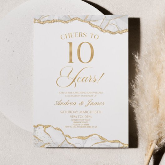 Invitation White Gold Agate 10e fête Mariage