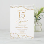 Invitation White Gold Agate 15e fête Mariage Anniversaire (Debout devant)