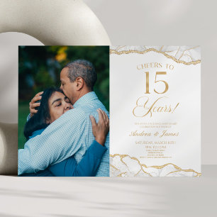 Invitation White Gold Agate 15e fête Mariage Anniversaire