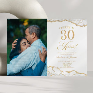 Invitation White Gold Agate 30e fête d'anniversaire Mariage