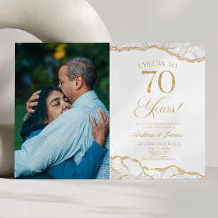 Invitation White Gold Agate 70e fête Mariage Anniversaire