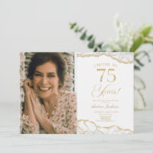 Invitation White Gold Agate Photo 75e fête d'anniversaire (Debout devant)