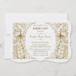 Invitation White Gold Art Deco Peacock Bachelorette<br><div class="desc">Design élégant, mélange de paons de style ancien et d'éléments d'art déco en faux or et d'une approche graphique moderne et audacieuse, sur un arrière - plan texturé blanc. Utilisez l'outil Personnaliser pour ajouter vos informations. Pour les articles correspondants, visitez, s'il vous plaît, ma collection White Gold Art Déco Peacocks....</div>