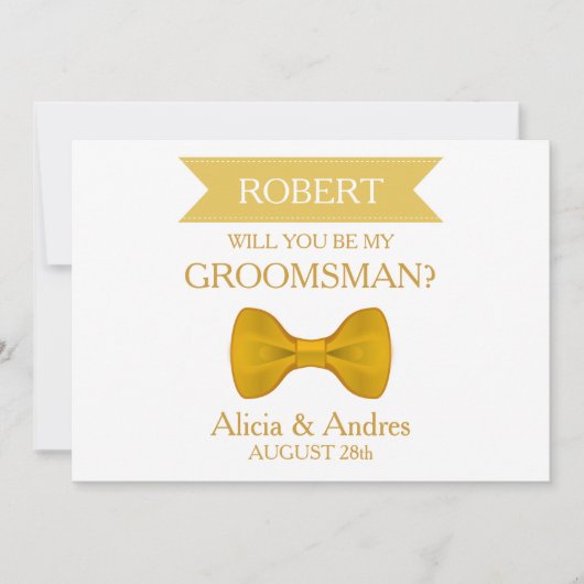 Invitation White & Gold Bow Serez-vous mon Groomsman? (Devant)