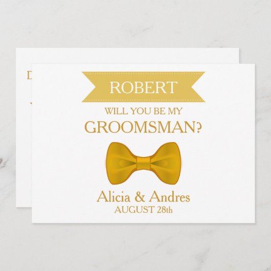 Invitation White & Gold Bow Serez-vous mon Groomsman? (Devant / Derrière)