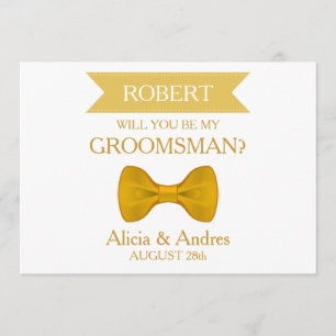Invitation White & Gold Bow Serez-vous mon Groomsman?