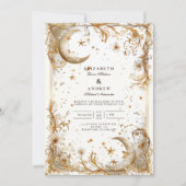 Invitation White Gold Celestial Moon & Stars Wedding (Devant)