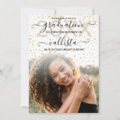 Invitation White Gold Confetti Photo Collage Graduation (Devant)
