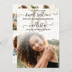 Invitation White Gold Confetti Photo Collage Sweet 16