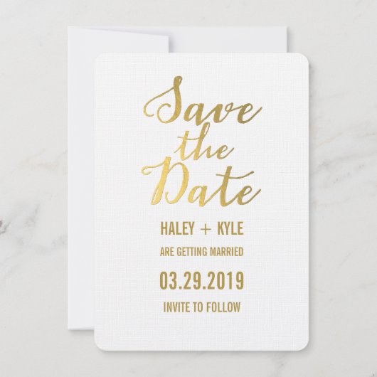 Invitation White & Gold Enregistrer la date Cursive Typograph (Dos)