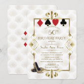 Invitation White Gold Fleur-de-Lis Casino Vegas Poker Anniver (Devant / Derrière)