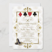 Invitation White Gold Fleur-de-Lis Casino Vegas Poker Anniver (Devant)