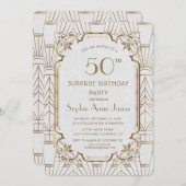 Invitation White Gold Great Gatsby Art Déco 50 Anniversaire (Devant / Derrière)