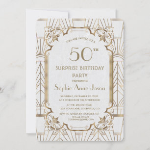 Invitation White Gold Great Gatsby Art Déco 50 Anniversaire