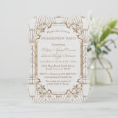 Invitation White Gold Great Gatsby Art Deco Engagement Party (Debout devant)
