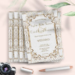 Invitation White Gold Great Gatsby Art Déco Mariage des année<br><div class="desc">White Gold Great Gatsby Art Déco des années 1920 Mariage Design unique et élégant avec Roaring 20s Great Gatsby style vintage faux or ornemental style sur un arrière - plan texturé blanc. Utilisez l'outil Personnaliser pour ajouter vos informations. Pour les objets correspondants, visitez ma collection White Gold Great Gatsby Art...</div>