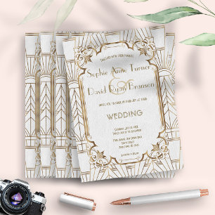 Invitation White Gold Great Gatsby Art Déco Mariage des année