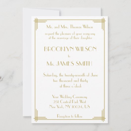 Invitation White Gold Great Gatsby Art Déco Mariage Invite (Devant)