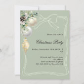 Invitation White gold green baubles bow Christmas Party (Devant)