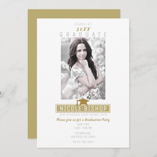 Invitation White Gold Modern Photo Party (Devant / Derrière)