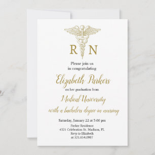 Invitation White Gold Nursing Graduation Party