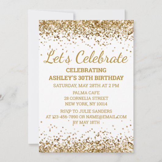 Invitation White & Gold Parties scintillant 30e anniversaire (Devant)