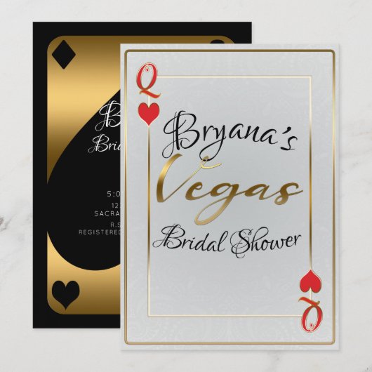 Invitation White Gold Red Queen of Hearts Vegas Fête des mari (Devant / Derrière)