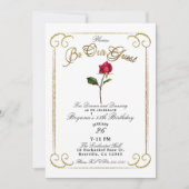 Invitation White & Gold Red Rose Beauté Anniversaire (Devant)