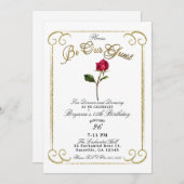 Invitation White & Gold Red Rose Beauté Anniversaire (Devant / Derrière)