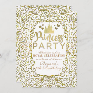 Invitation White & Gold Royal Castle PRINCESS PARTY Anniversa