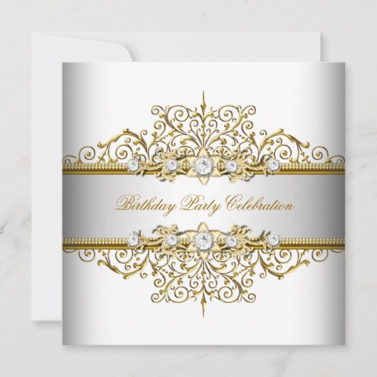 Invitation White Gold Silver Cream Elegance Party (Devant)