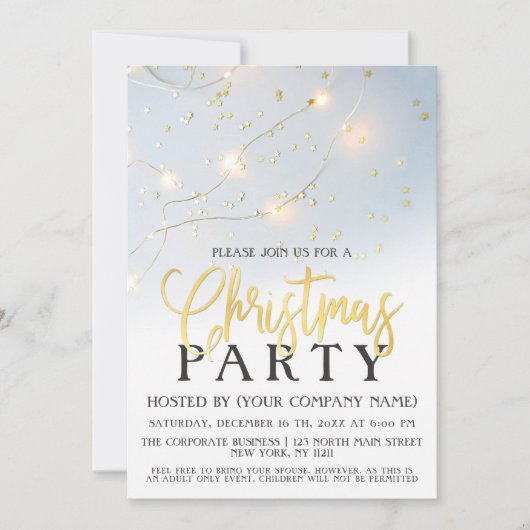 Invitation White Gold Star Confetti Lights Corporatif Noël (Devant)