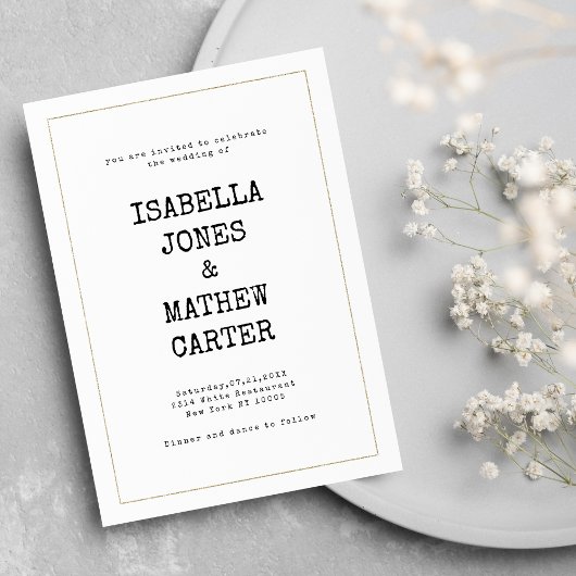 Invitation White gold typewriter font rustic style wedding