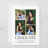 Invitation White Graduate Four Photo Collage Black Grad Party (Devant)